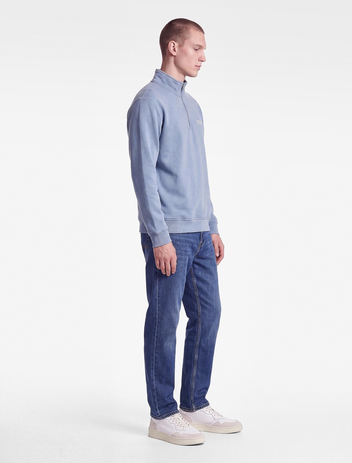  Uzun Kollu Üç İplik Şardonlu Yarım Fermuarlı Baskılı Sweatshirt