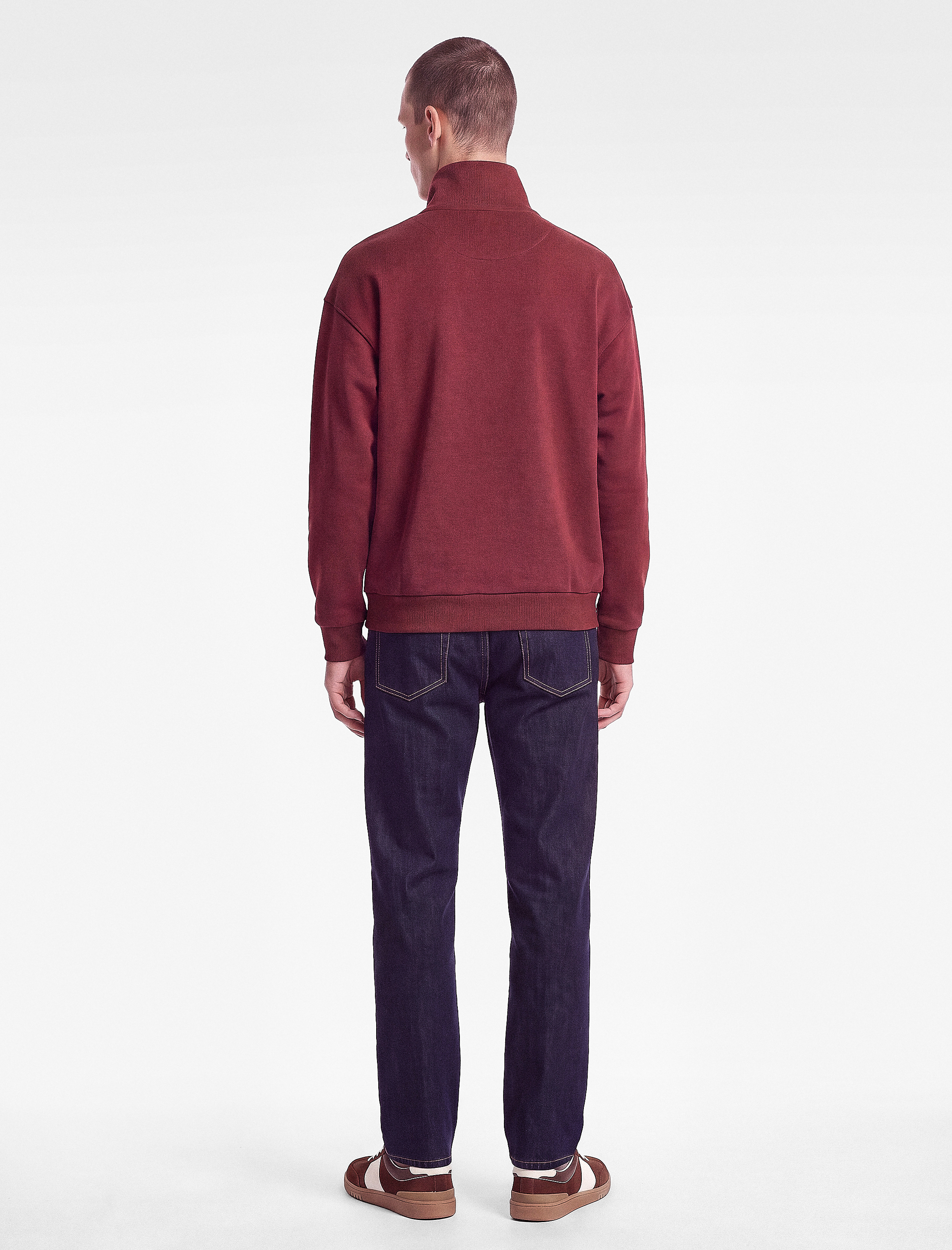   Uzun Kollu Üç İplik Şardonlu Yarım Fermuarlı Sweatshirt