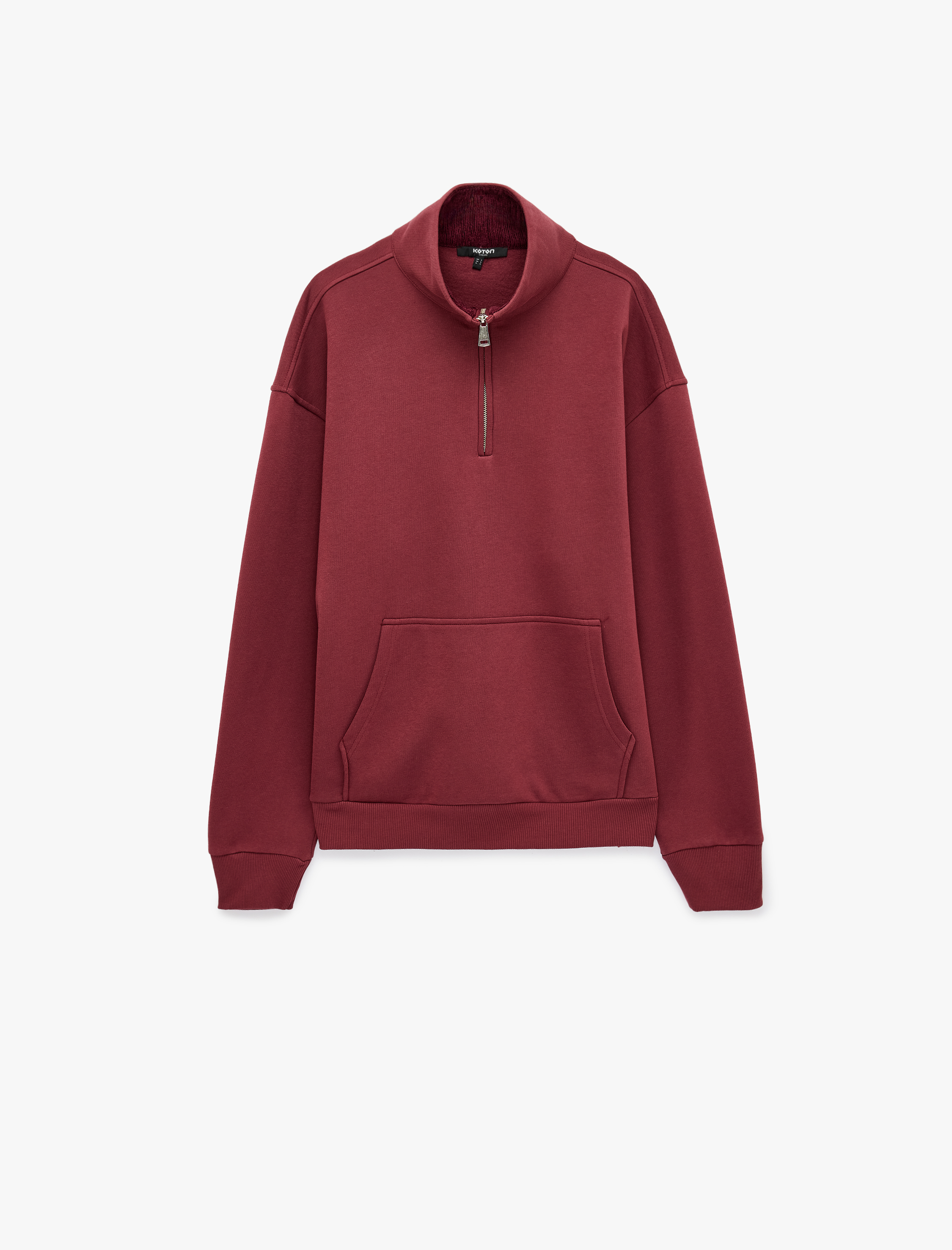   Uzun Kollu Üç İplik Şardonlu Yarım Fermuarlı Sweatshirt