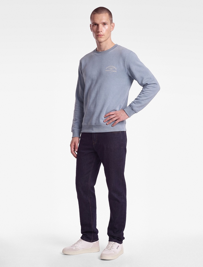  Üç İplik Şardonlu Bisiklet Yaka Uzun Kollu Baskılı Sweatshirt
