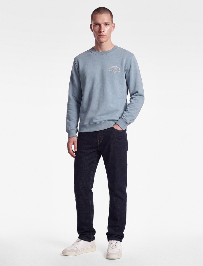  Üç İplik Şardonlu Bisiklet Yaka Uzun Kollu Baskılı Sweatshirt