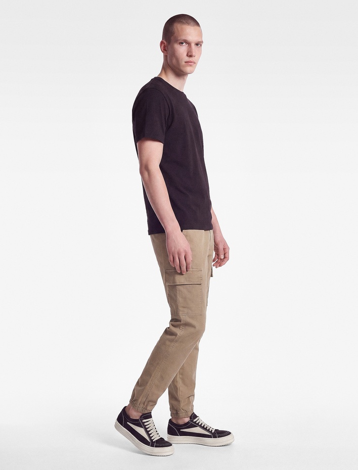  Beli Bağcıklı Kanvas Slim Fit Kargo Cepli Lastikli Paça Jogger Pantolon