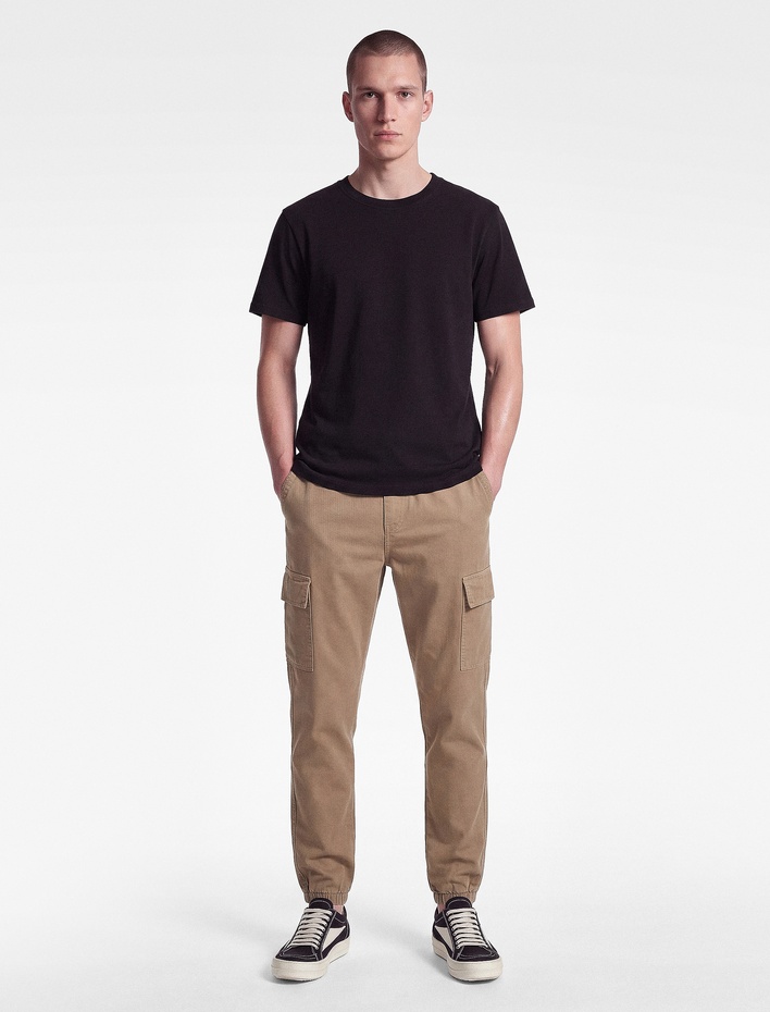  Beli Bağcıklı Kanvas Slim Fit Kargo Cepli Lastikli Paça Jogger Pantolon