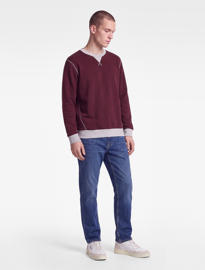  Şardonlu Renk Kontrastlı Dikiş Detaylı Bisiklet Yaka Sweatshirt