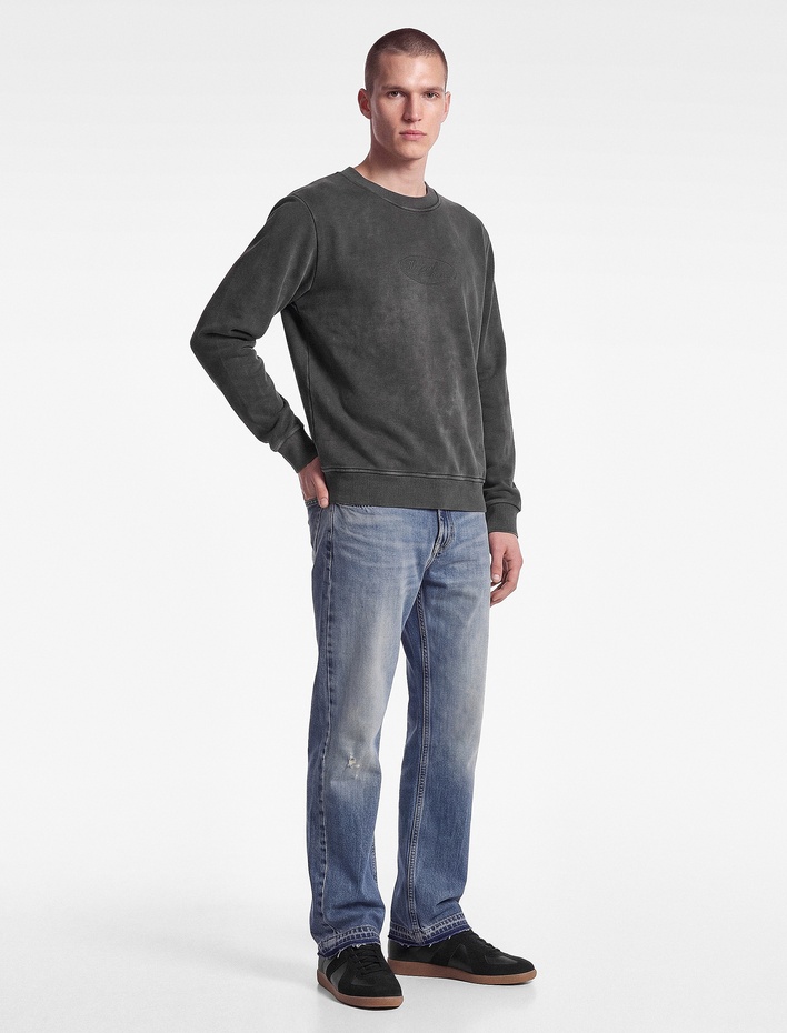  Şardonlu Bisiklet Yaka Uzun Kollu Yıkamalı Baskılı Sweatshirt