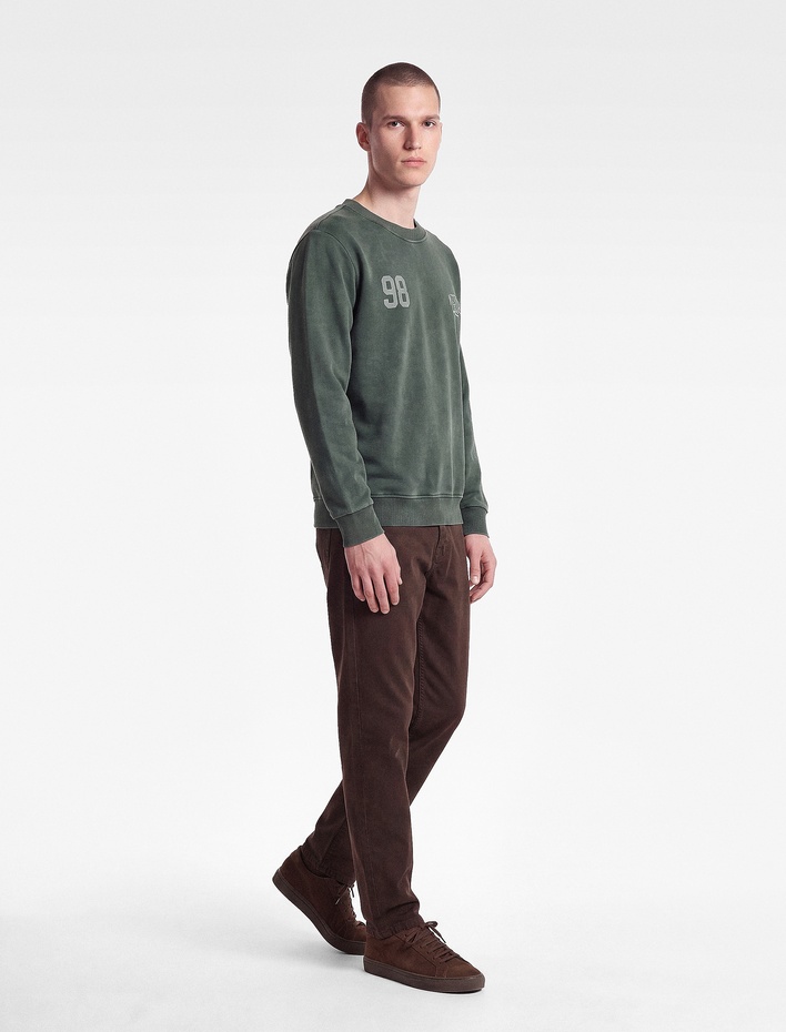  Şardonlu Yıkamalı Bisiklet Yaka Uzun Kollu Baskılı Sweatshirt