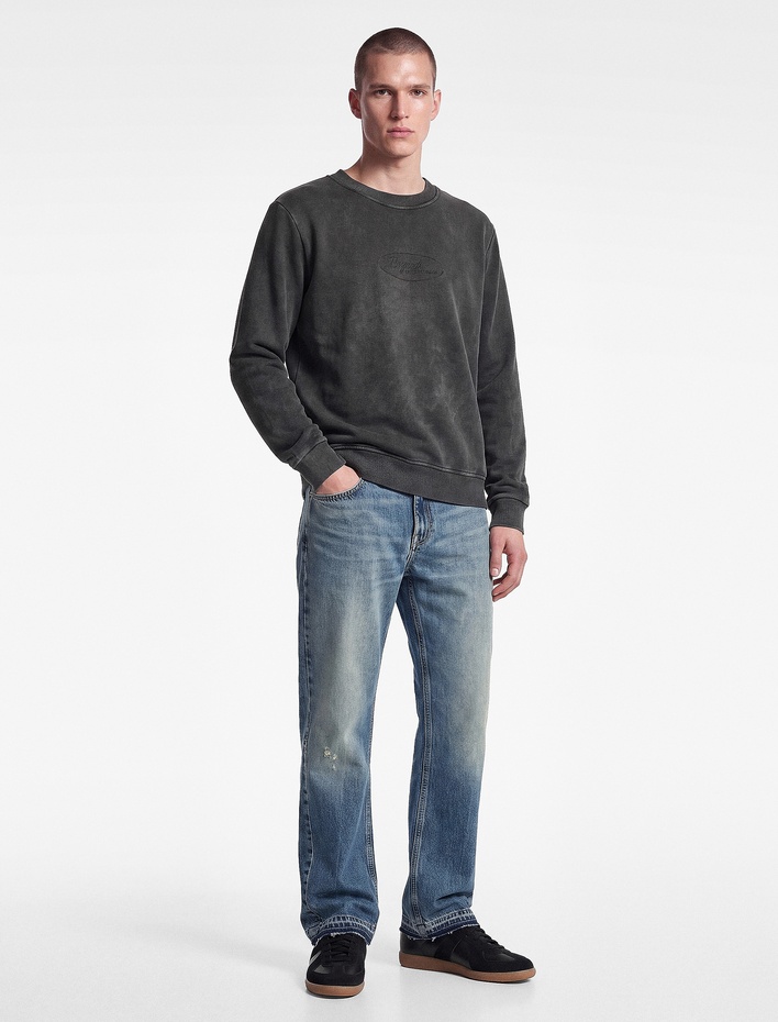  Şardonlu Bisiklet Yaka Uzun Kollu Yıkamalı Baskılı Sweatshirt