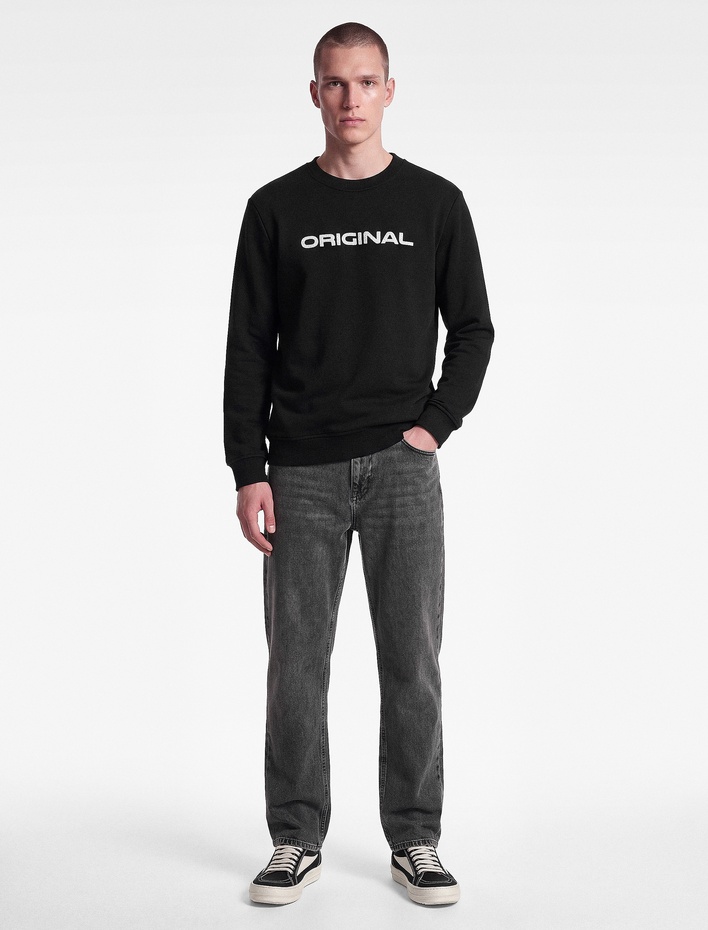  Uzun Kollu Pamuklu Üç İplik Şardonlu Bisiklet Yaka Baskılı Sweatshirt