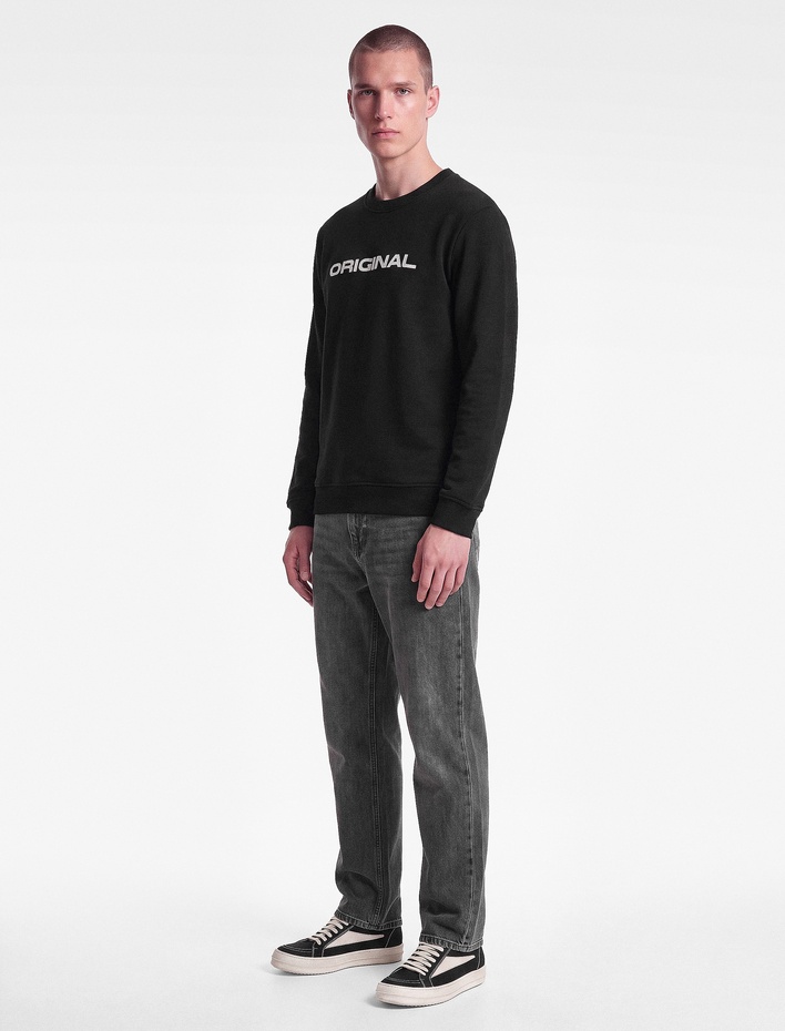  Uzun Kollu Pamuklu Üç İplik Şardonlu Bisiklet Yaka Baskılı Sweatshirt