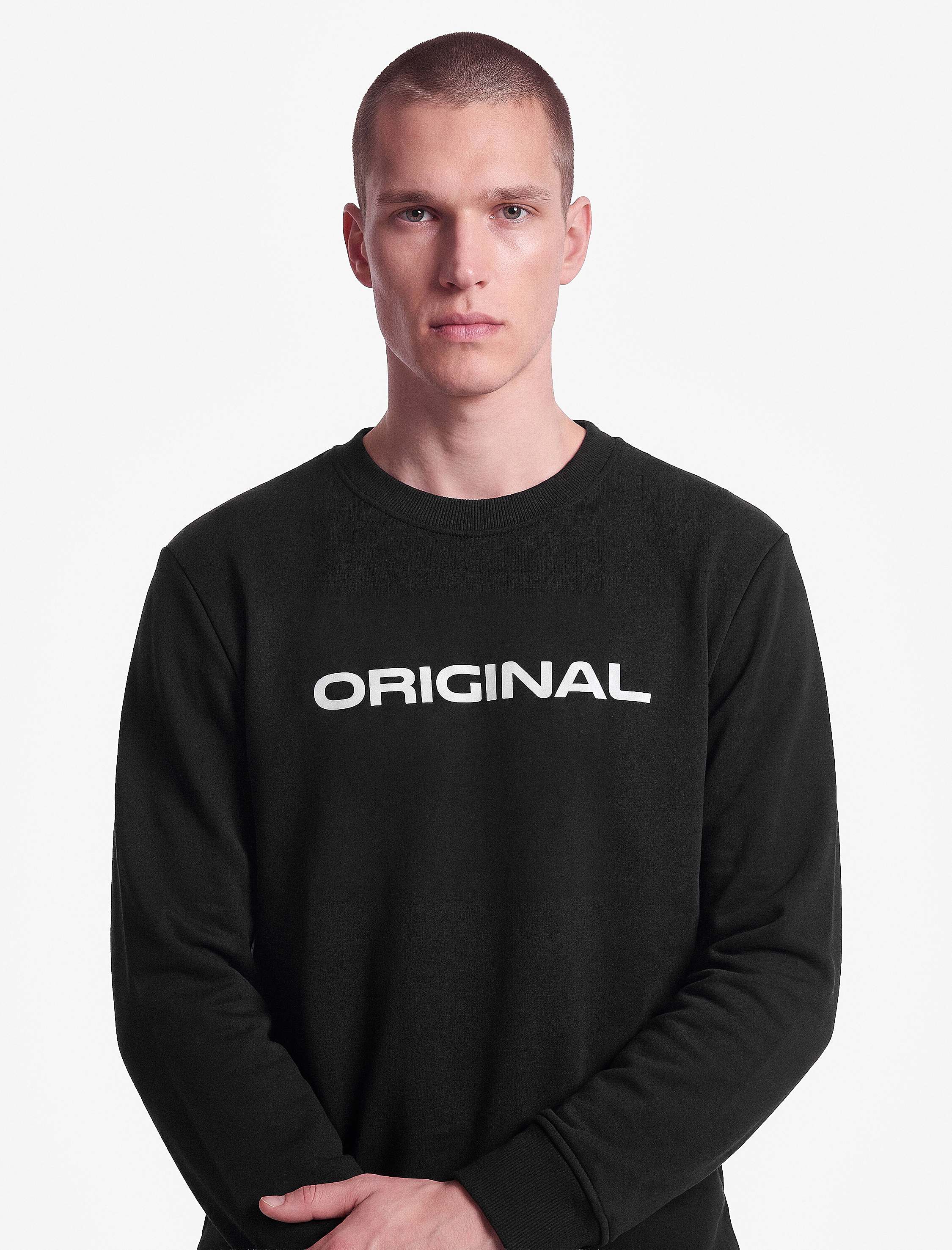   Uzun Kollu Pamuklu Üç İplik Şardonlu Bisiklet Yaka Baskılı Sweatshirt
