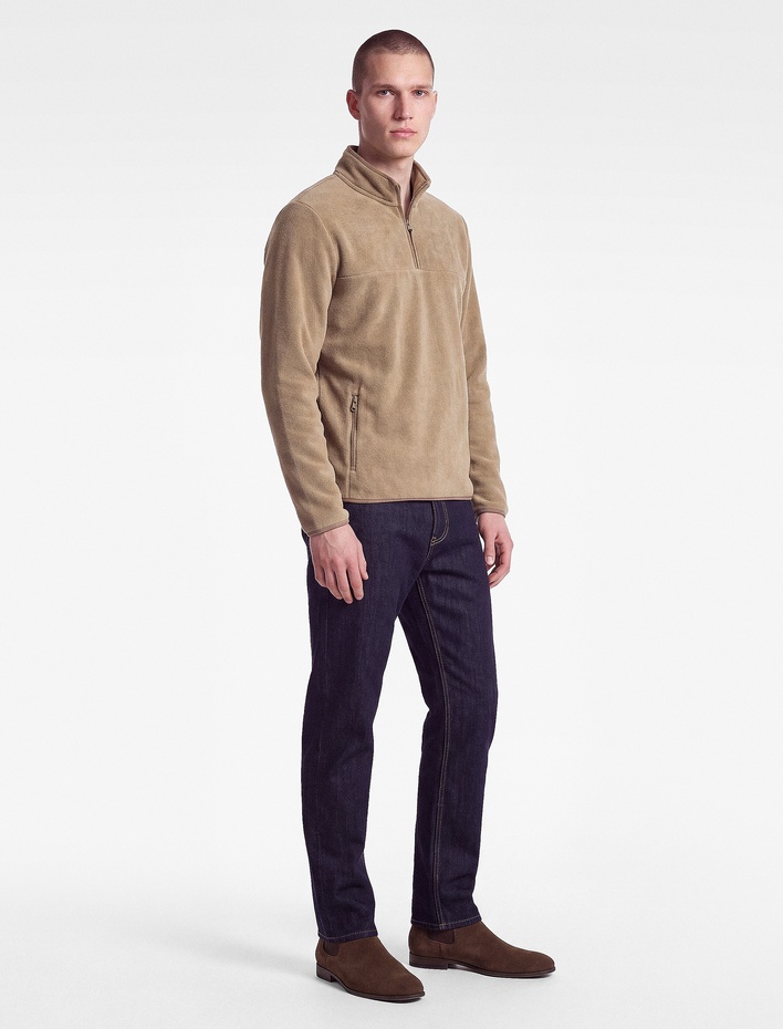  Uzun Kollu Dikiş Detaylı Yarım Fermuarlı Polar Sweatshirt