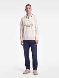 Uzun Kollu Şardonlu Nakışlı Renk Kontrastlı Düğmeli Polo Yaka Sweatshirt