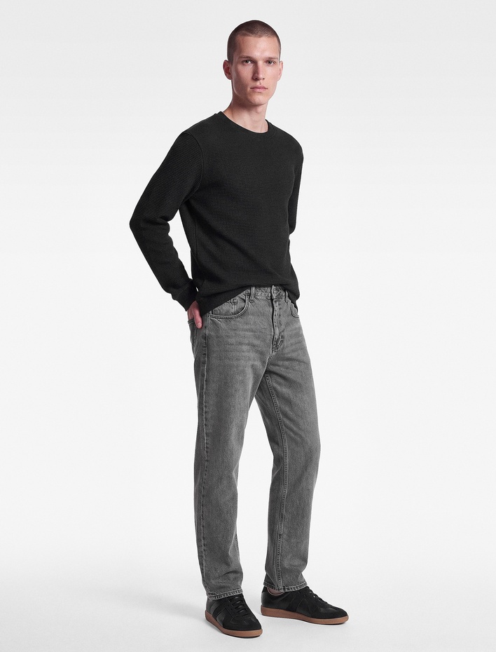  Pamuklu Uzun Kollu Dokulu Basic Bisiklet Yaka Sweatshirt