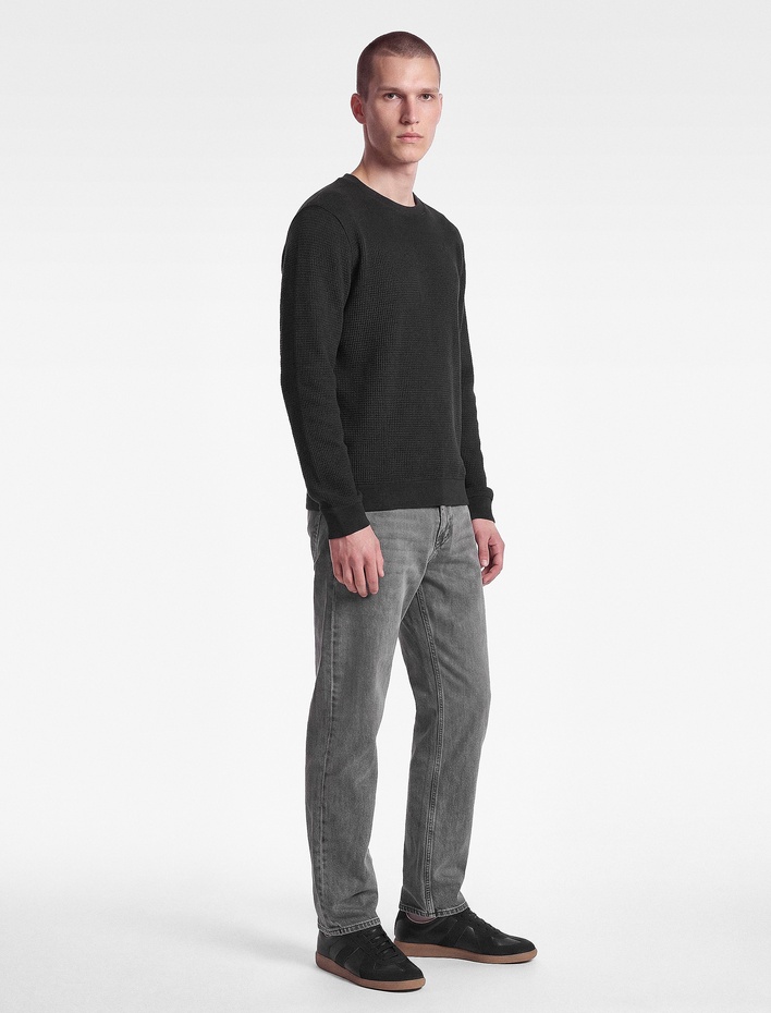  Pamuklu Uzun Kollu Dokulu Basic Bisiklet Yaka Sweatshirt