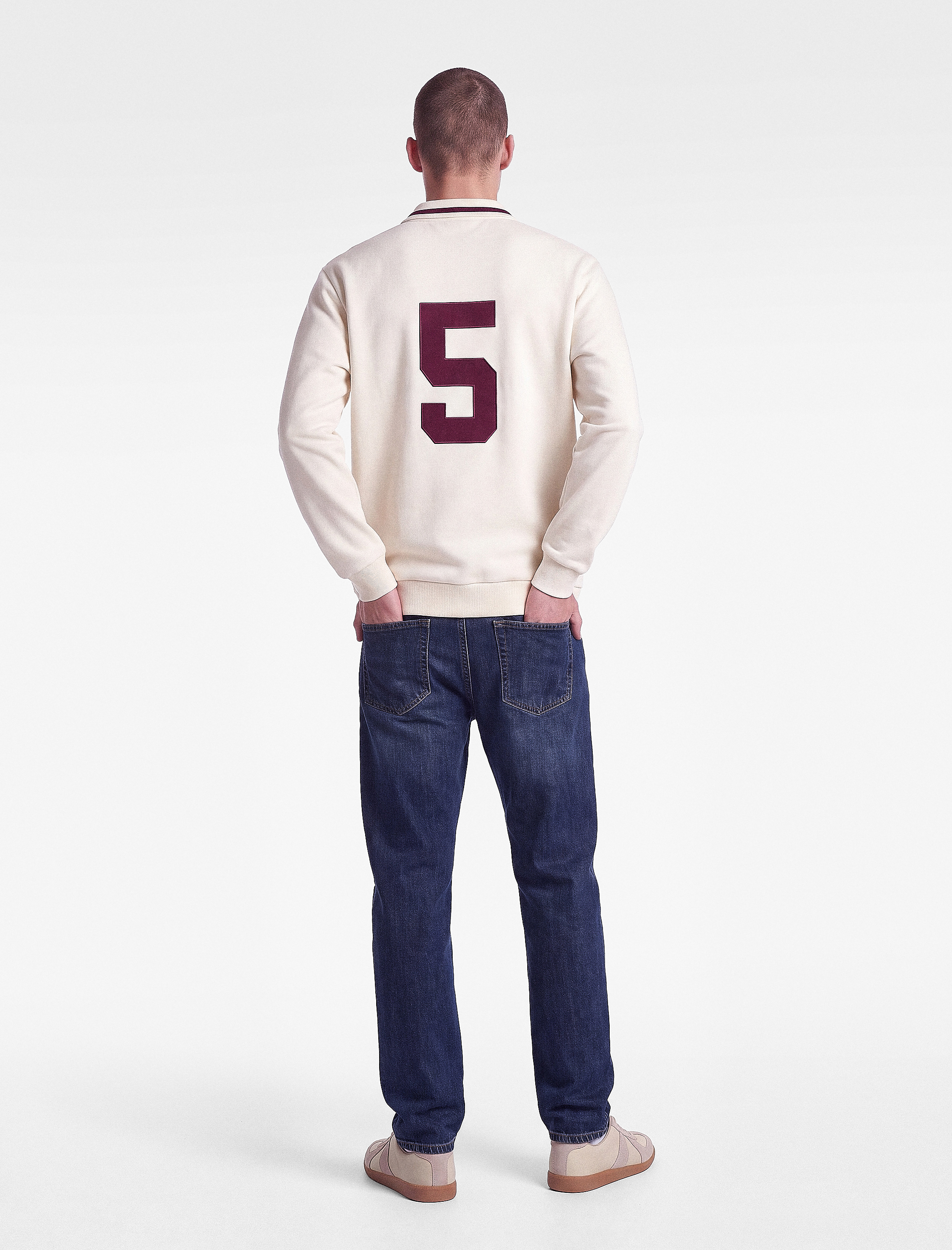   Uzun Kollu Şardonlu Nakışlı Renk Kontrastlı Düğmeli Polo Yaka Sweatshirt