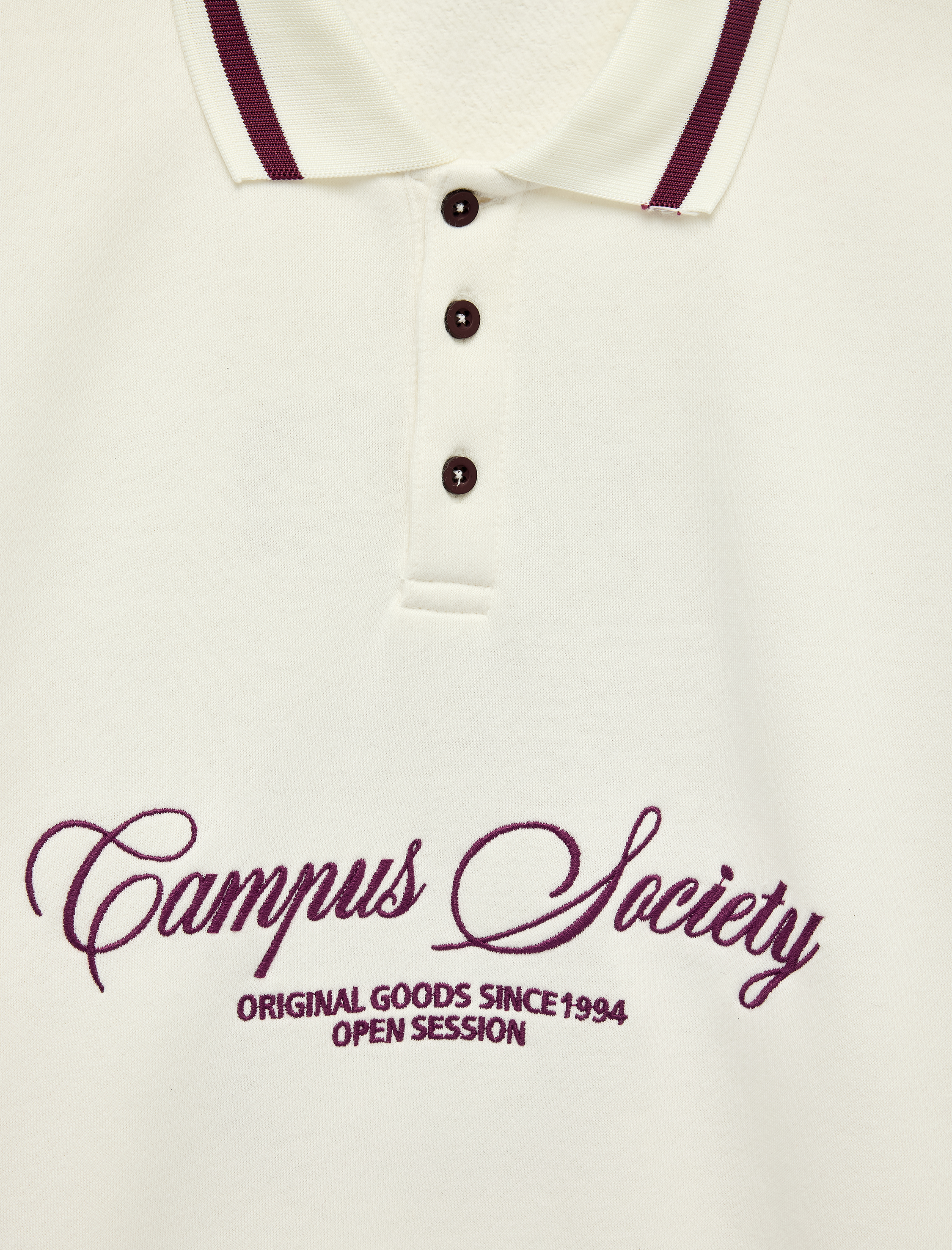   Uzun Kollu Şardonlu Nakışlı Renk Kontrastlı Düğmeli Polo Yaka Sweatshirt