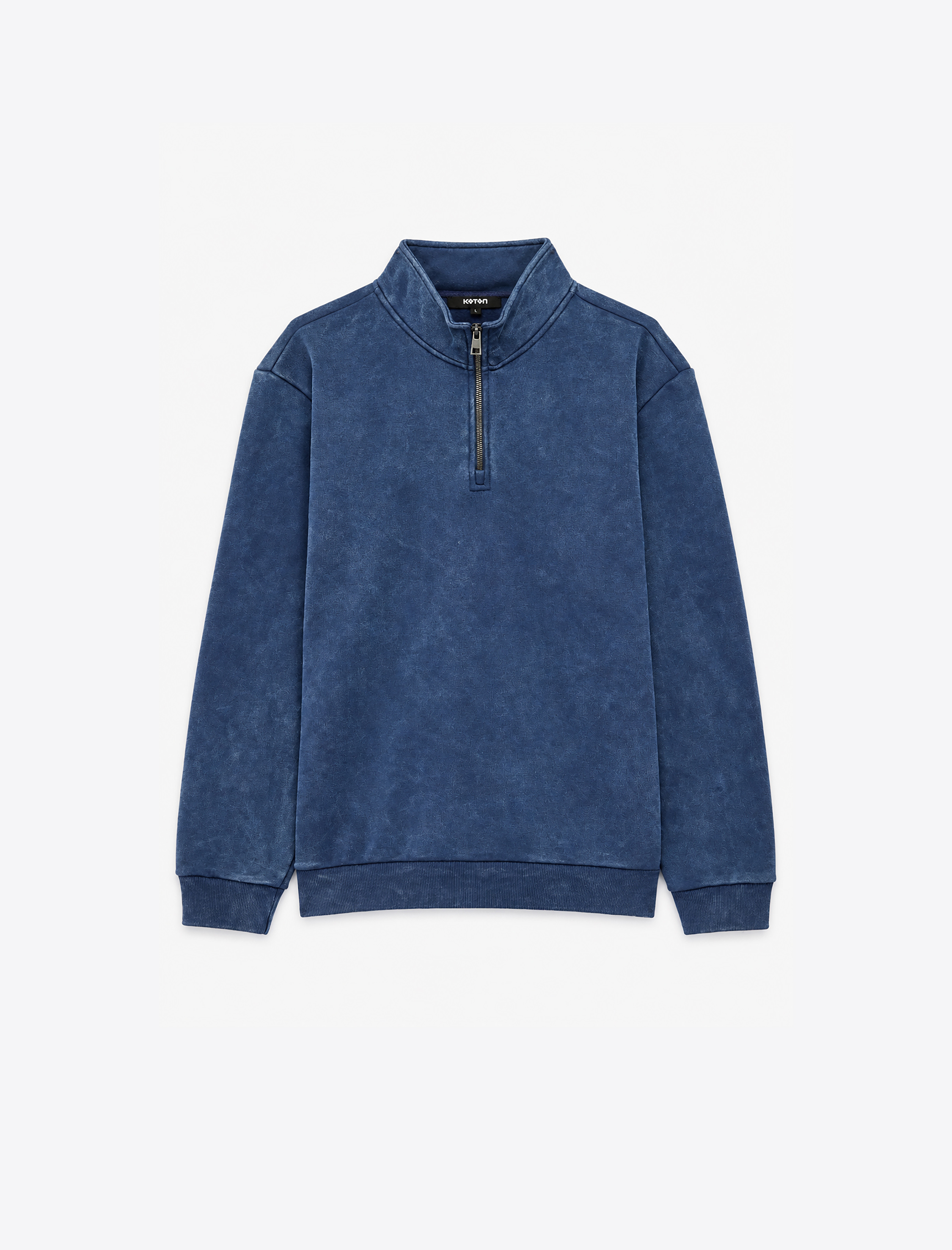   Şardonlu Rahat Kalıp Yıkamalı Uzun Kollu Yarım Fermuarlı Sweatshirt