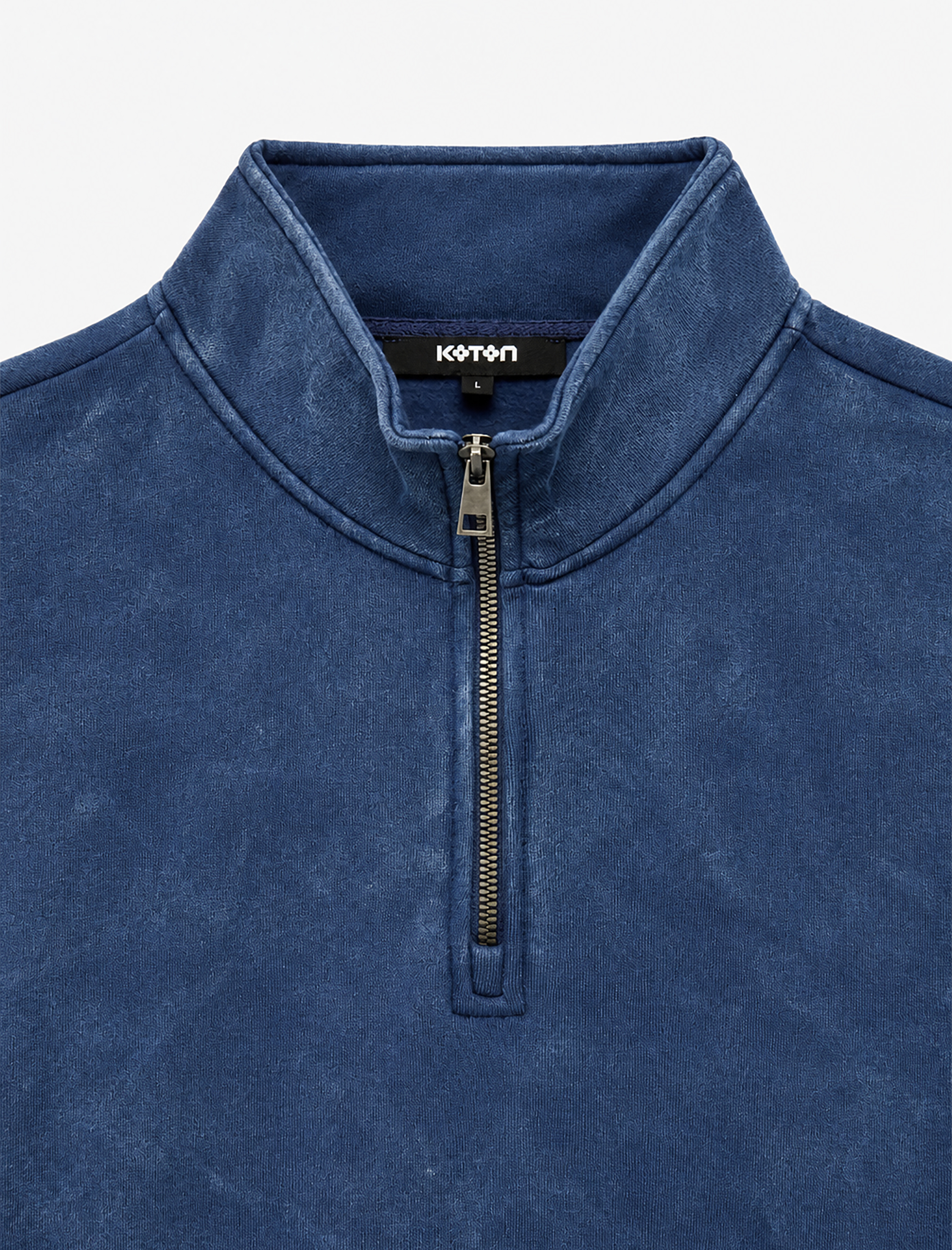   Şardonlu Rahat Kalıp Yıkamalı Uzun Kollu Yarım Fermuarlı Sweatshirt