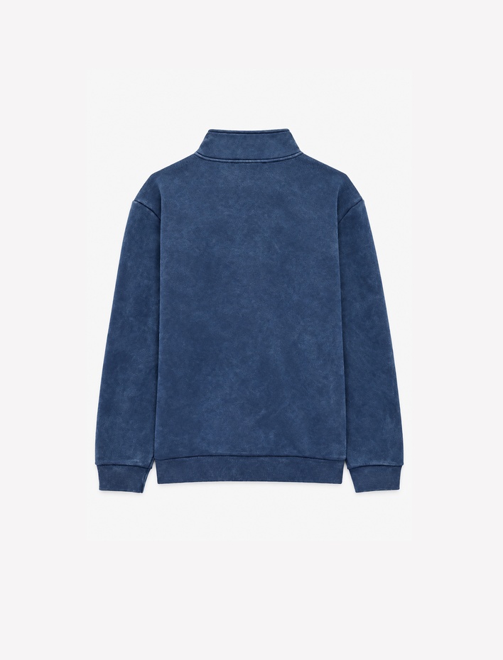  Şardonlu Rahat Kalıp Yıkamalı Uzun Kollu Yarım Fermuarlı Sweatshirt