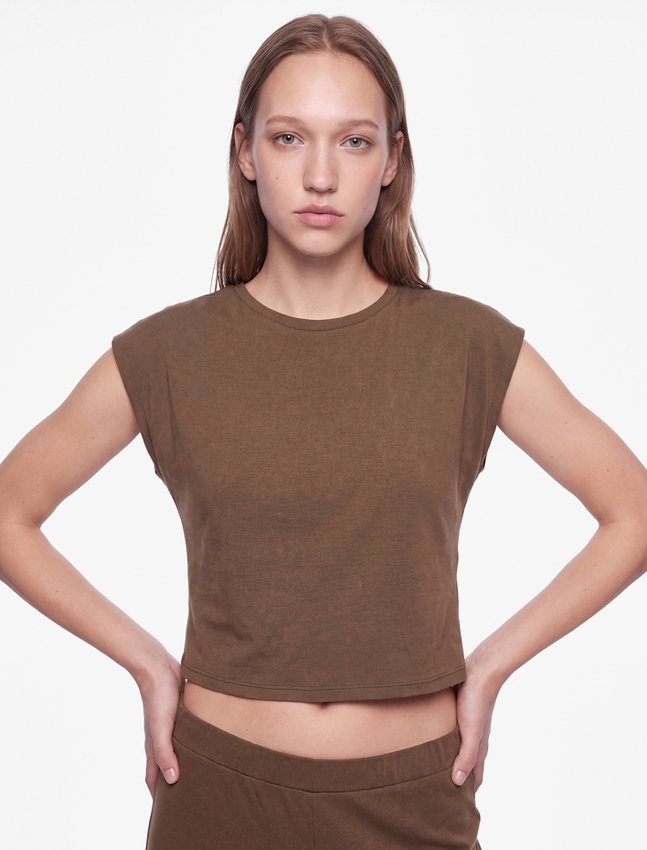  Modal Karışımlı Bisiklet Yaka Kısa Kollu Basic Pijama Üstü