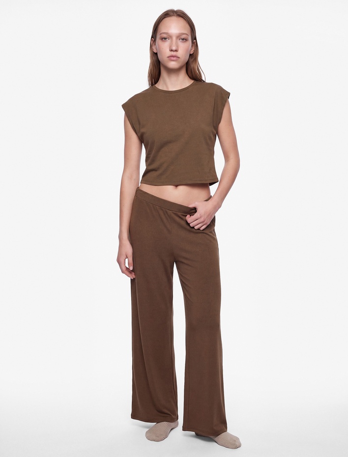  Modal Karışımlı Bisiklet Yaka Kısa Kollu Basic Pijama Üstü