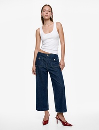 Pamuklu Cepli Normal Bel Culotte Pantolon - Culotte Jeans