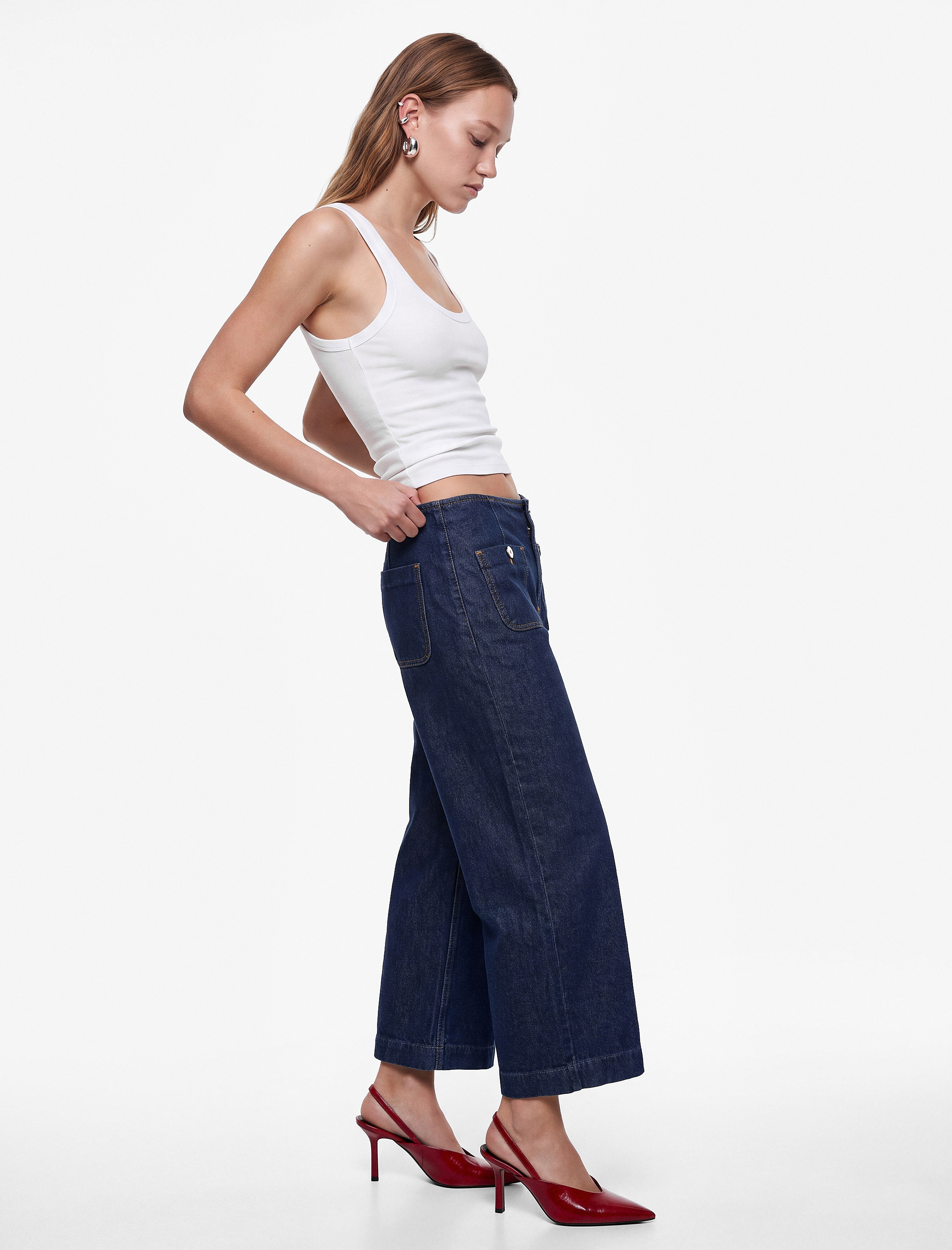   Pamuklu Cepli Normal Bel Culotte Pantolon - Culotte Jeans