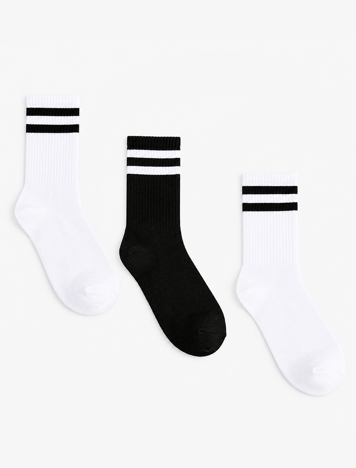 Kadın Pamuklu Çizgili 3'lü Soket Tenis Çorap Seti