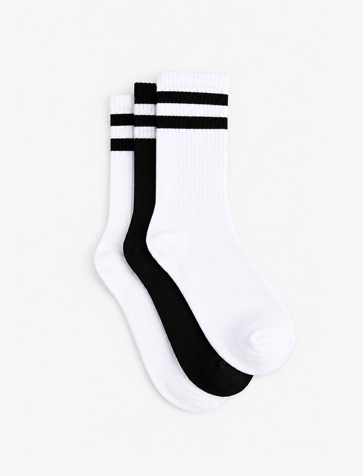 Kadın Pamuklu Çizgili 3'lü Soket Tenis Çorap Seti