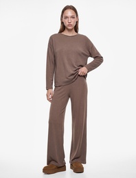 Viskon Karışımlı Uzun Kollu Bisiklet Yaka Pijama Üstü
