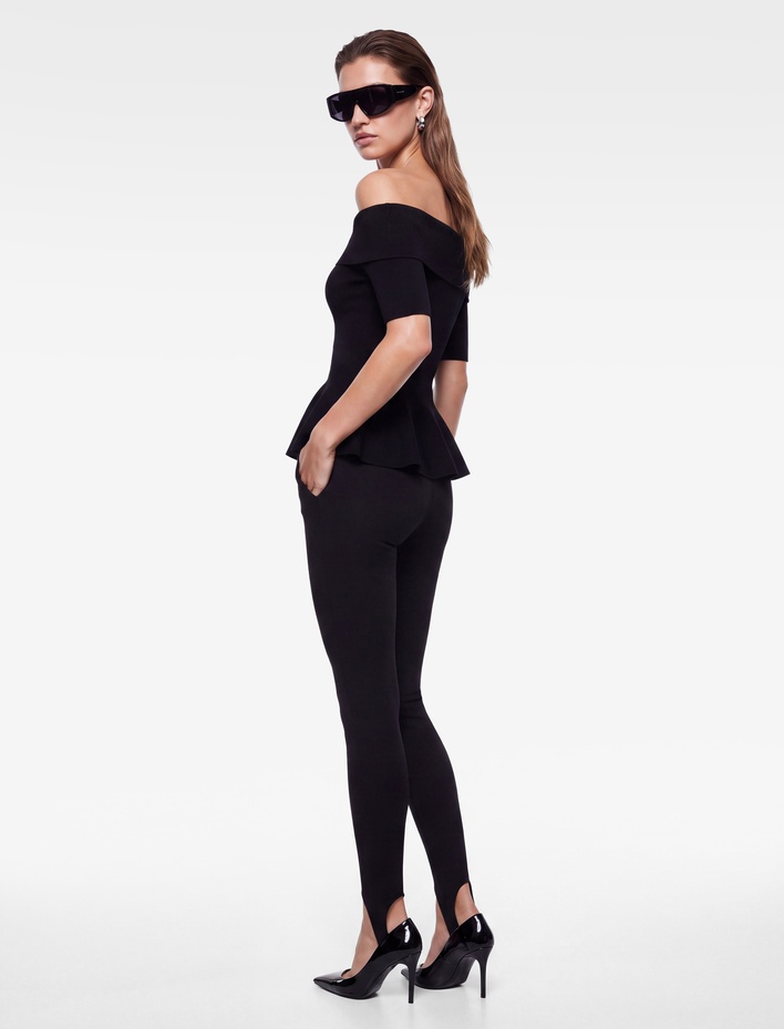  Viskon Omzu Açık Kısa Kollu Peplum Triko Kazak