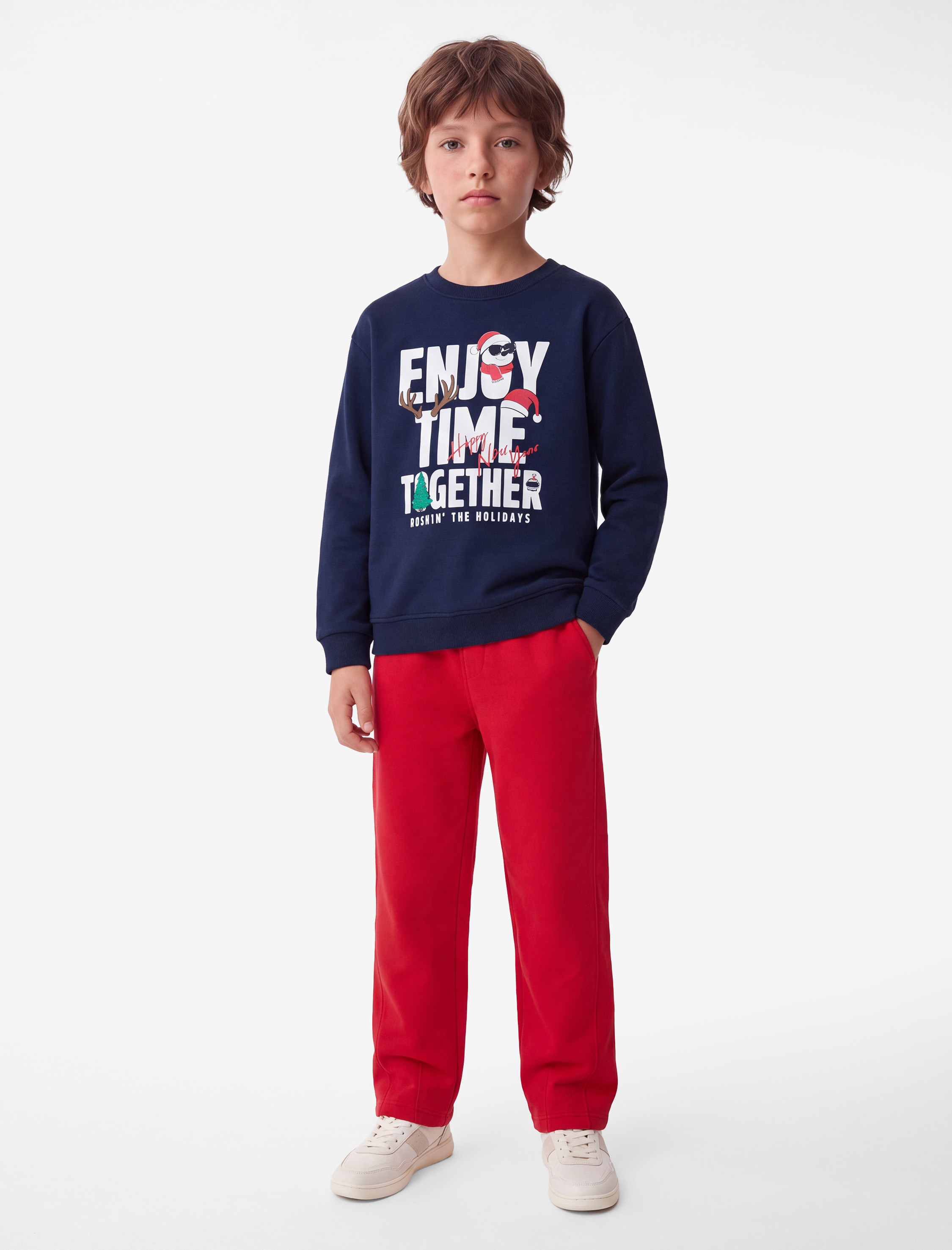  Erkek Çocuk Baskılı Bisiklet Yaka Şardonlu Uzun Kollu Sweatshirt