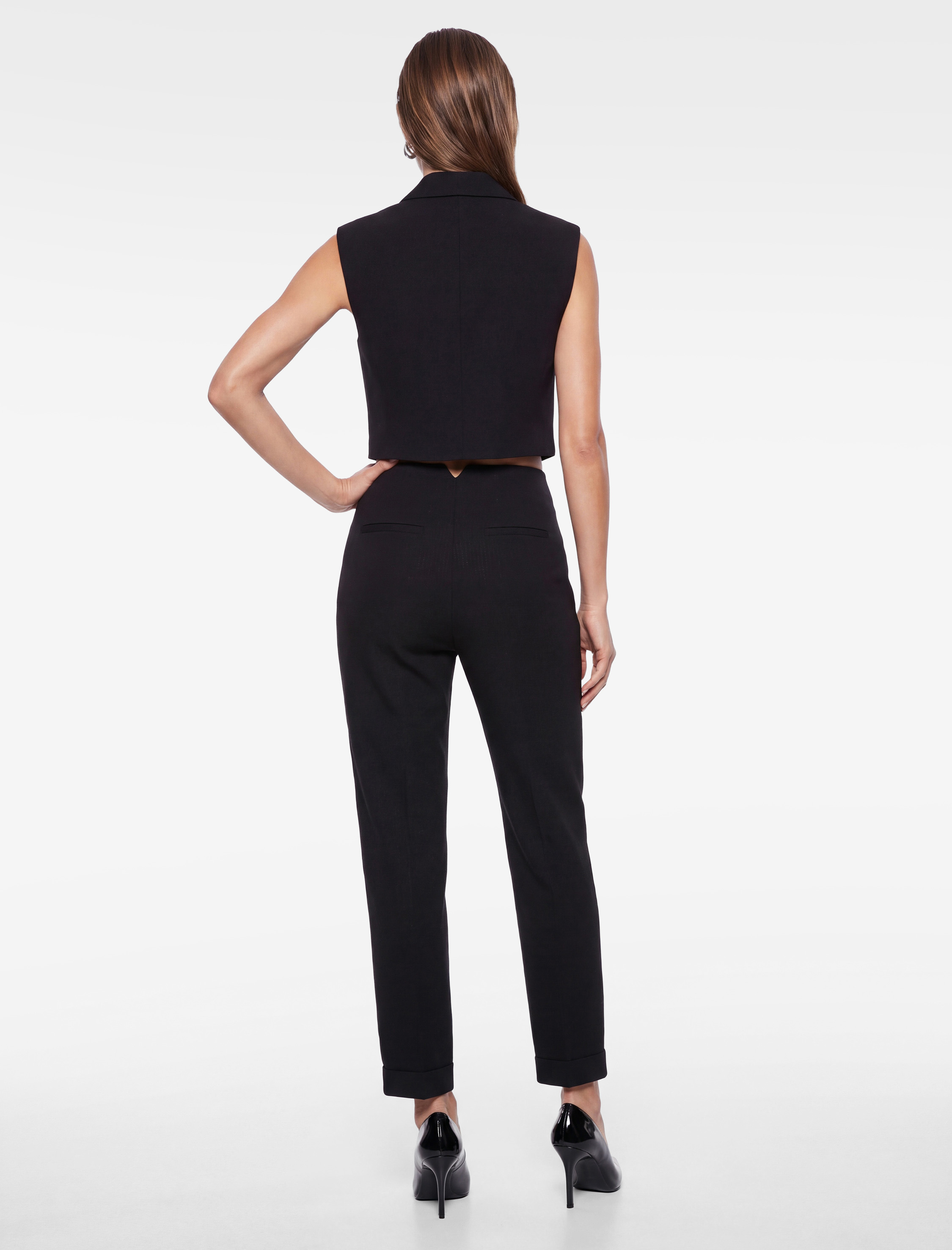   Ekstra Yüksek Bel Slim Fit Kısa Düz Paça Çizgili Pantolon