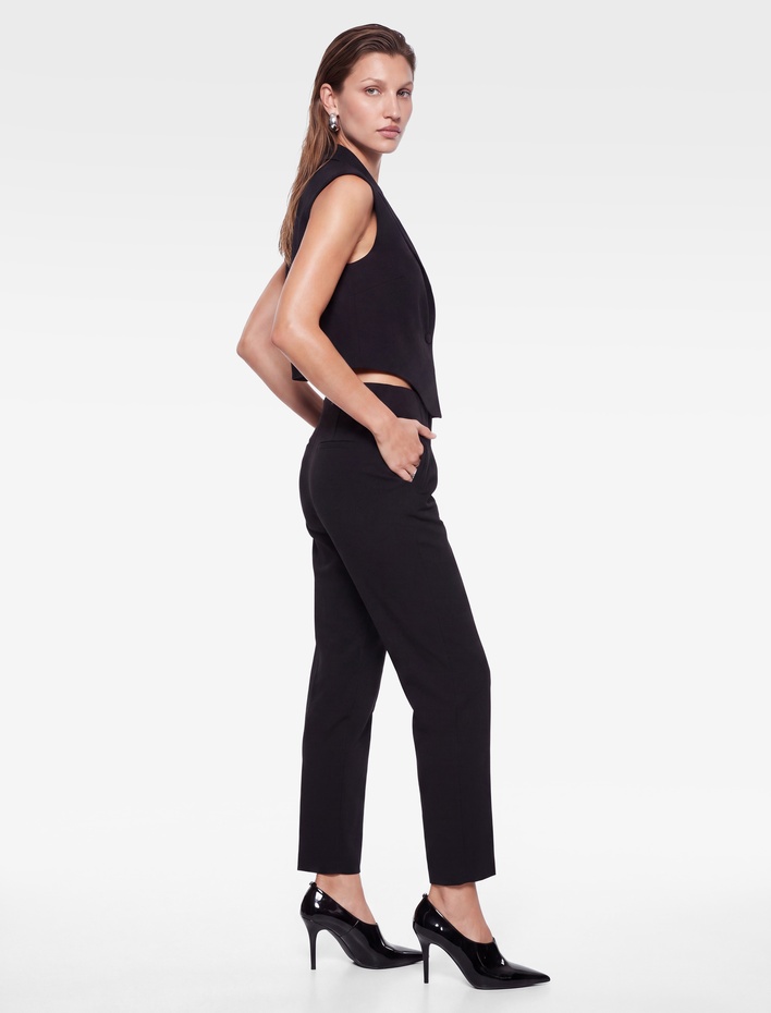  Ekstra Yüksek Bel Slim Fit Kısa Düz Paça Çizgili Pantolon