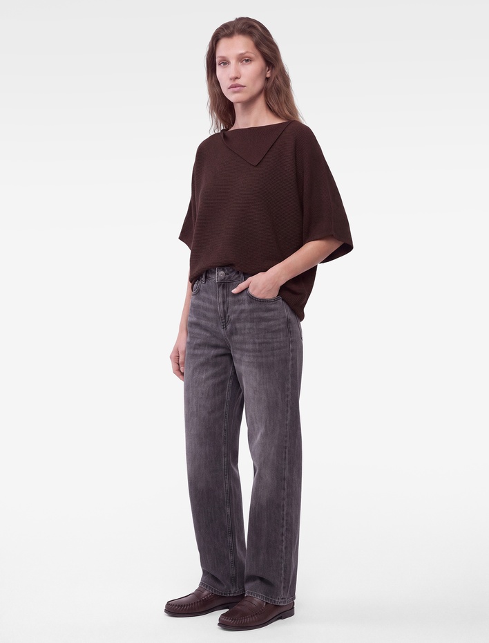  Devrik Yaka 3/4 Kollu Yarasa Kol Oversize Triko Kazak