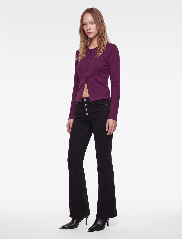  Pamuklu Slim Fit Bisiklet Yaka Uzun Kollu Düğmeli Hırka