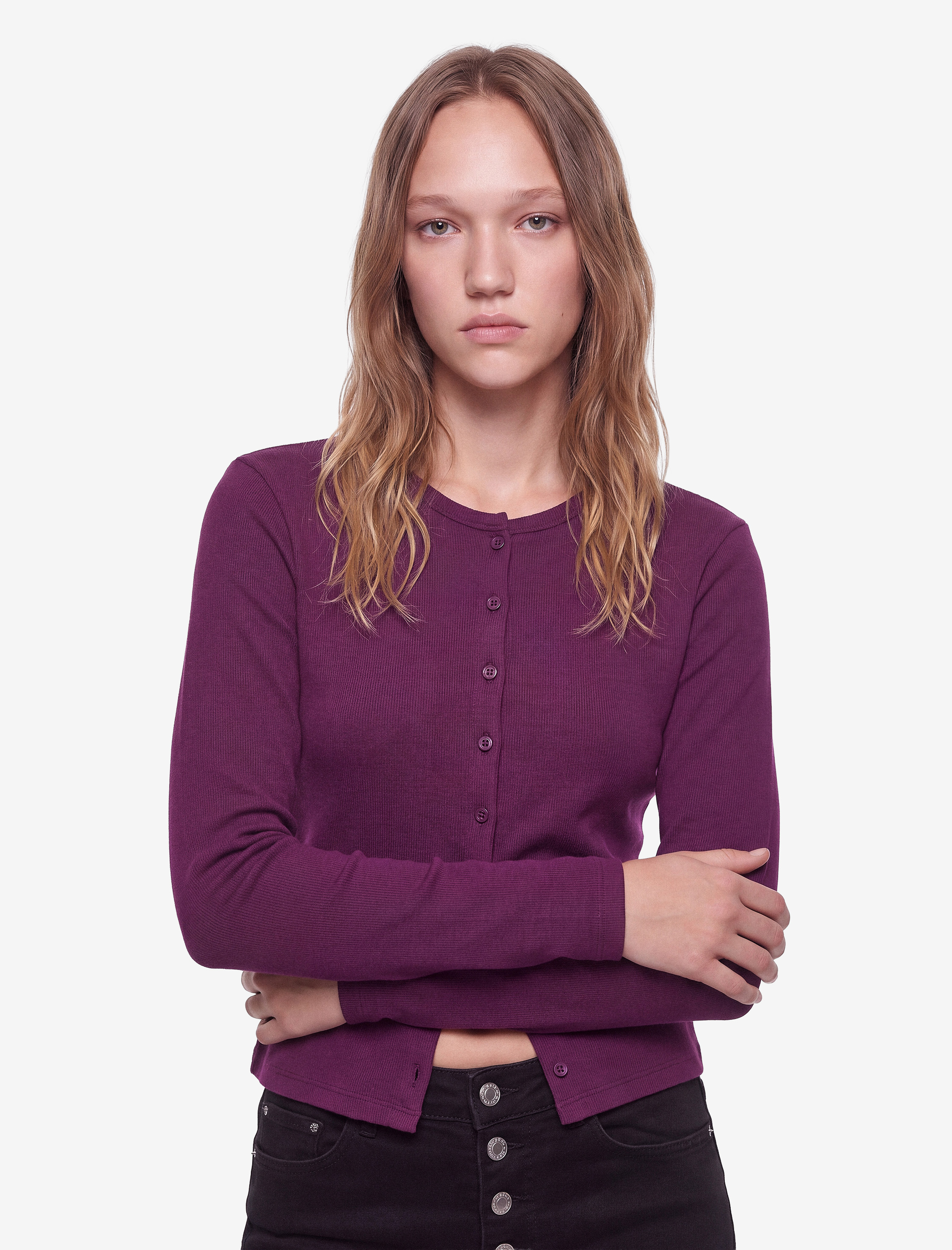   Pamuklu Slim Fit Bisiklet Yaka Uzun Kollu Düğmeli Hırka