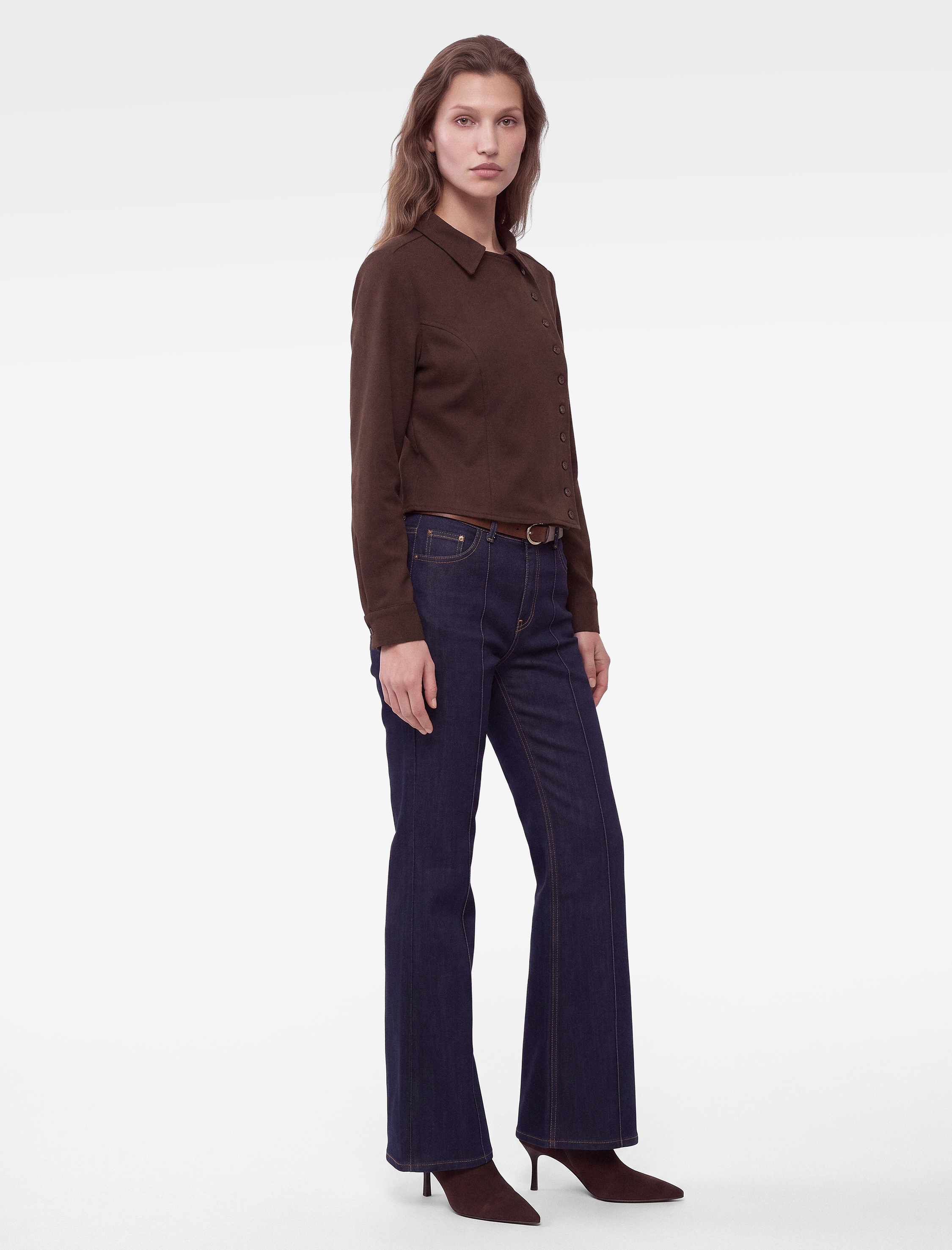   Regular Fit Uzun Kollu Yan Düğmeli Gabardin Gömlek