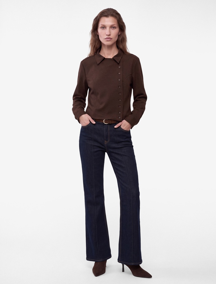  Regular Fit Uzun Kollu Yan Düğmeli Gabardin Gömlek