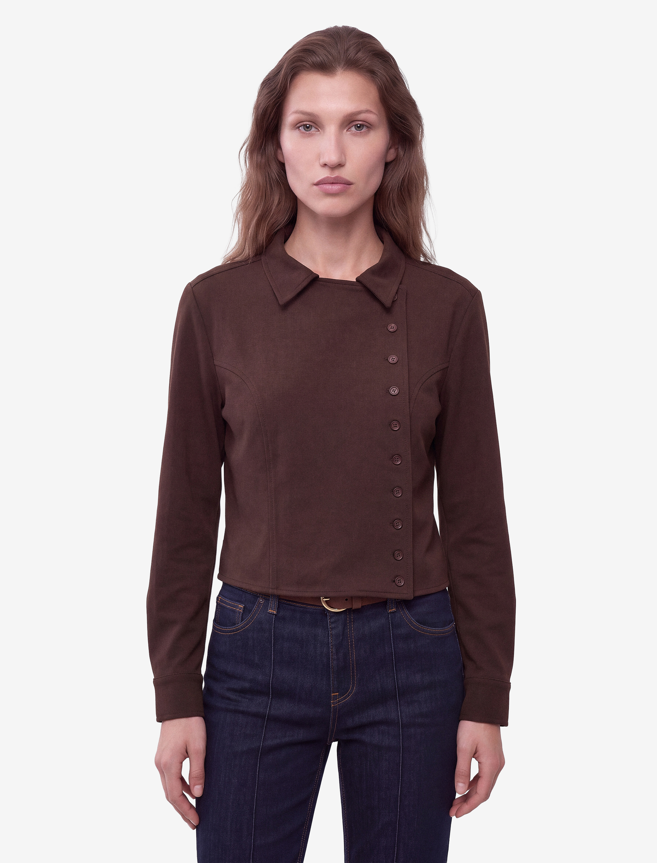   Regular Fit Uzun Kollu Yan Düğmeli Gabardin Gömlek