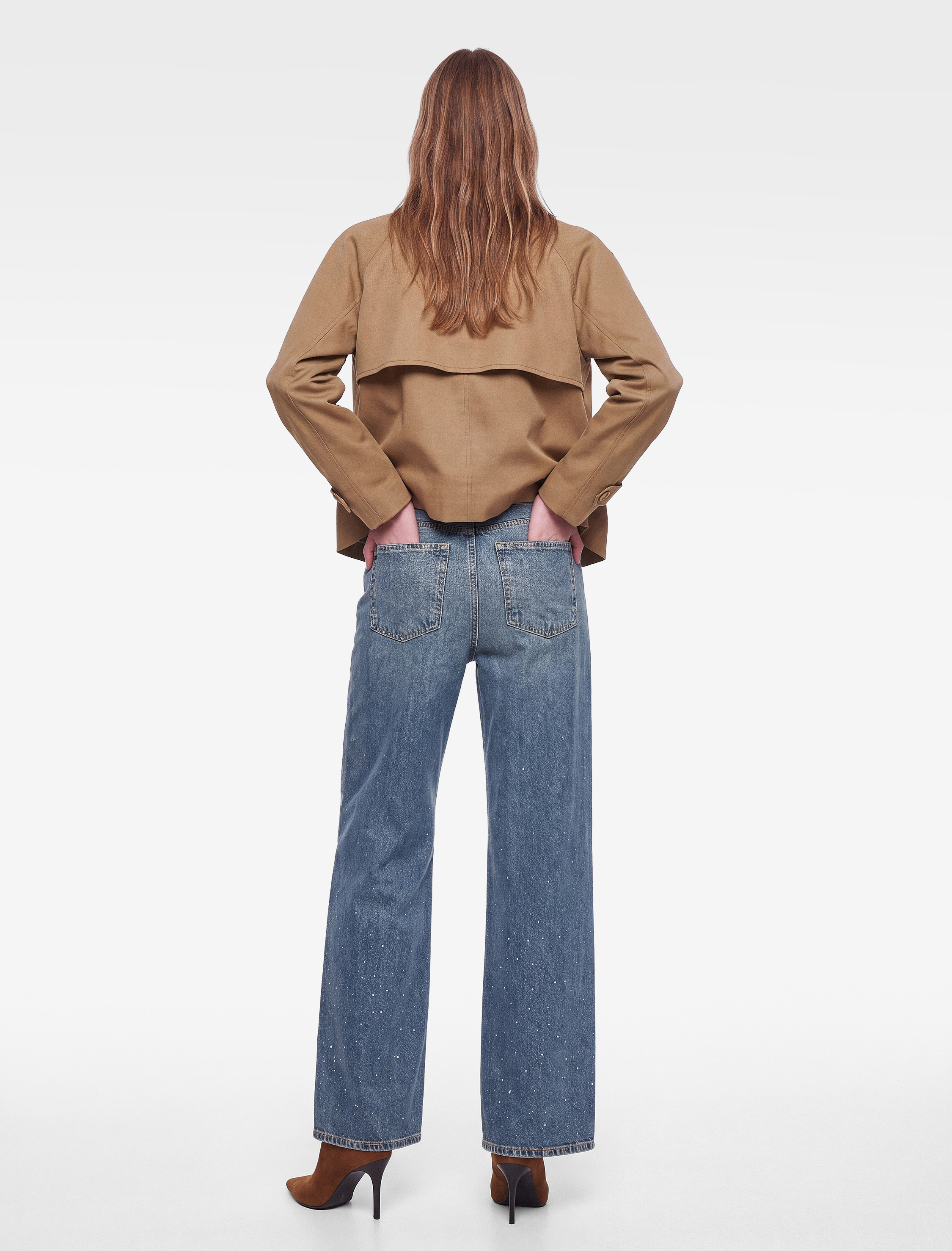   Bol Kesim Pamuklu Cepli Düğmeli Taşlı Denim Pantolon - Loose Straight Fit Jean