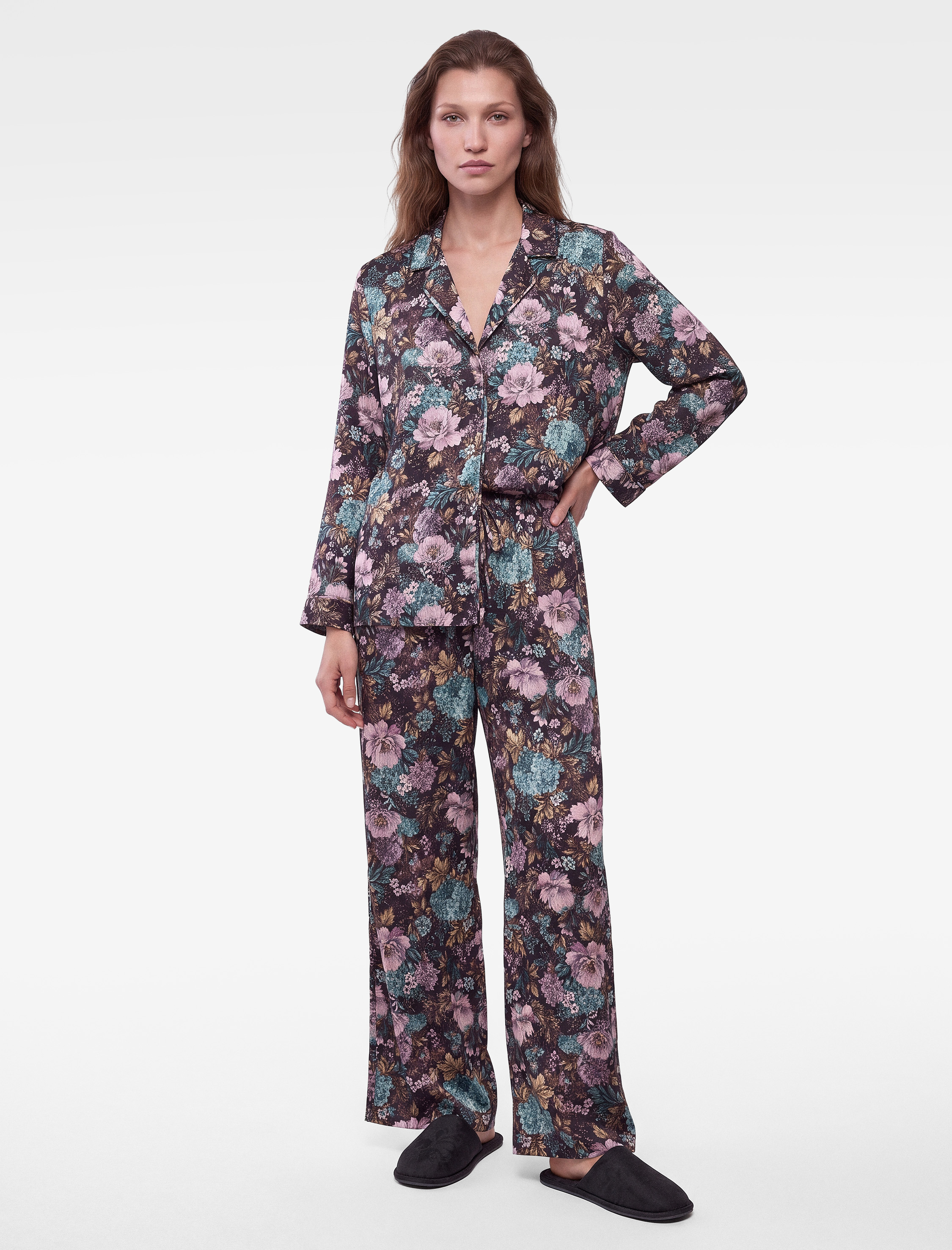   Çiçek Desenli Saten Pijama Altı