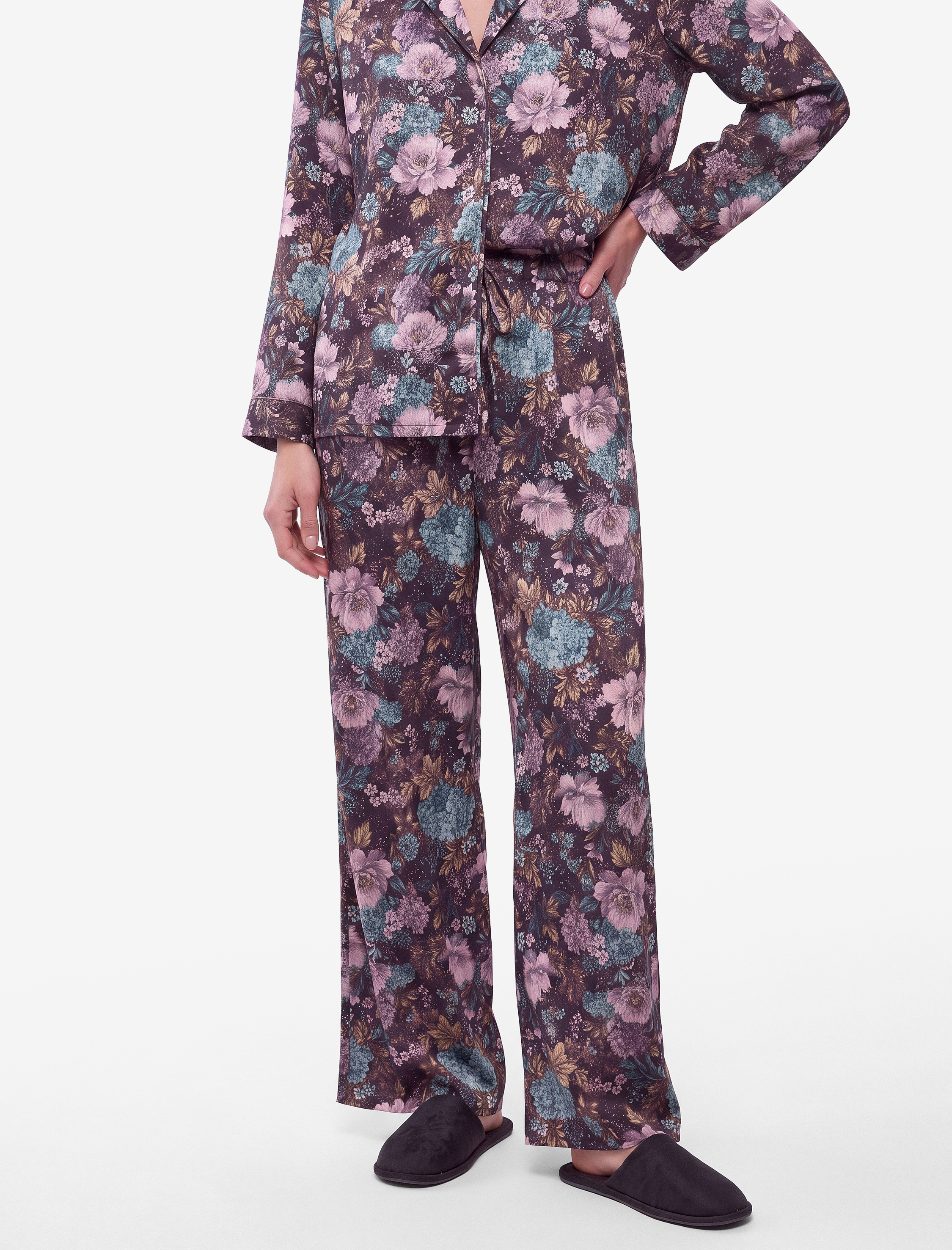  Çiçek Desenli Saten Pijama Altı