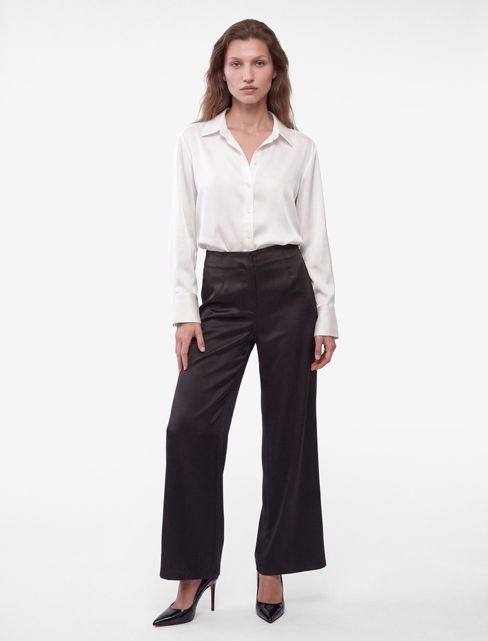  Normal Bel Regular Fit Geniş Paçalı Saten Pantolon