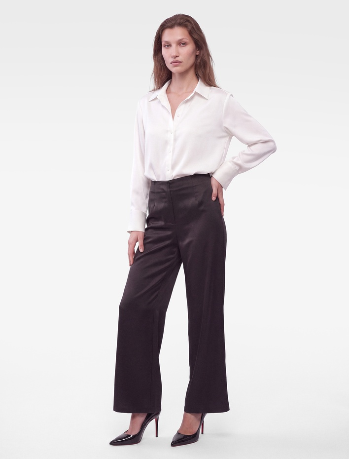  Normal Bel Regular Fit Geniş Paçalı Saten Pantolon