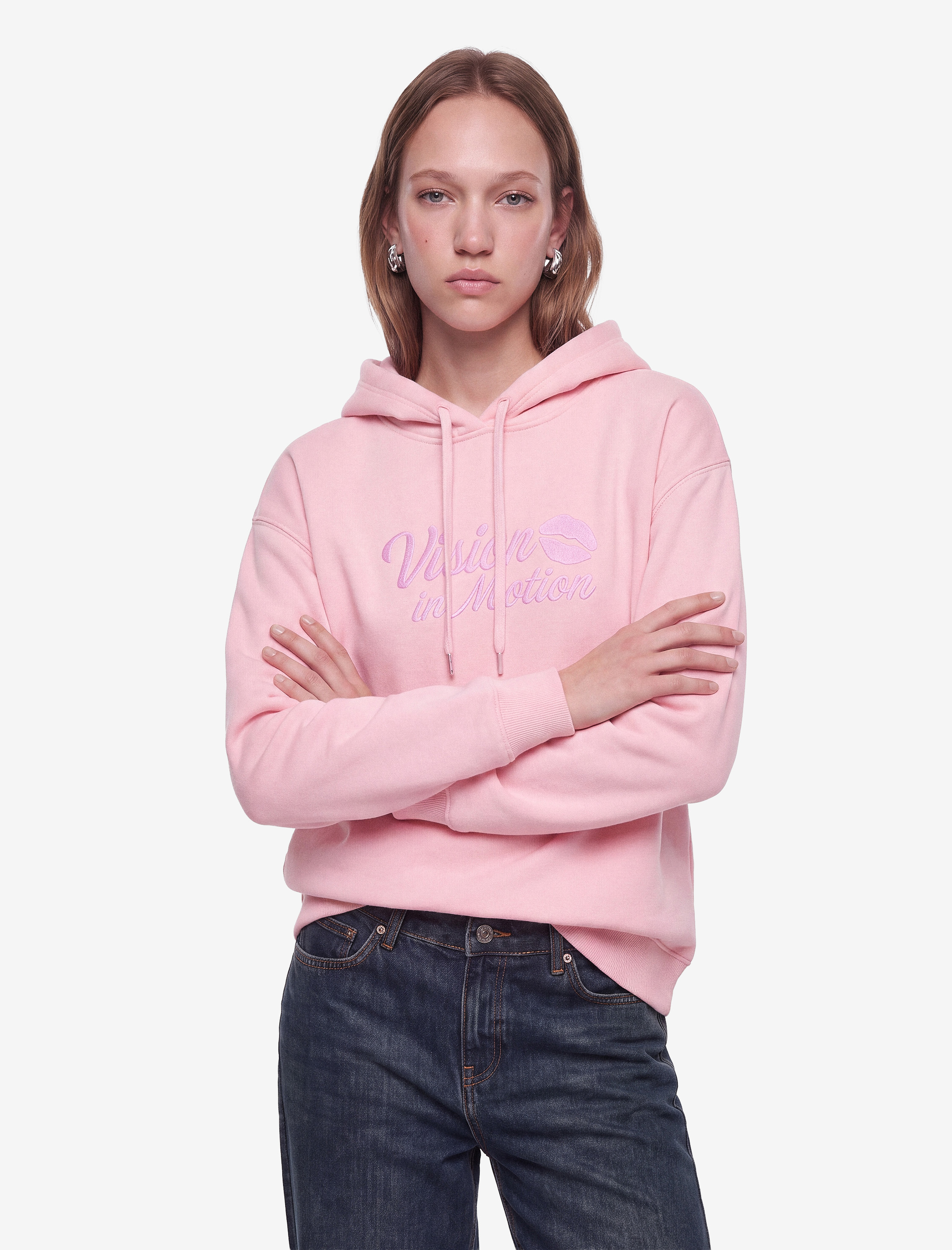   Rahat Kalıp Arkası Baskılı Uzun Kollu Kapüşonlu Sweatshirt