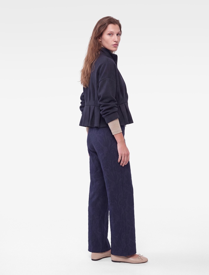  Straight Jakarlı Çiçek Desenli Bol Paça Pantolon