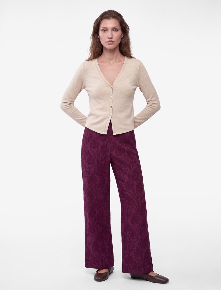  Straight Jakarlı Çiçek Desenli Bol Paça Pantolon