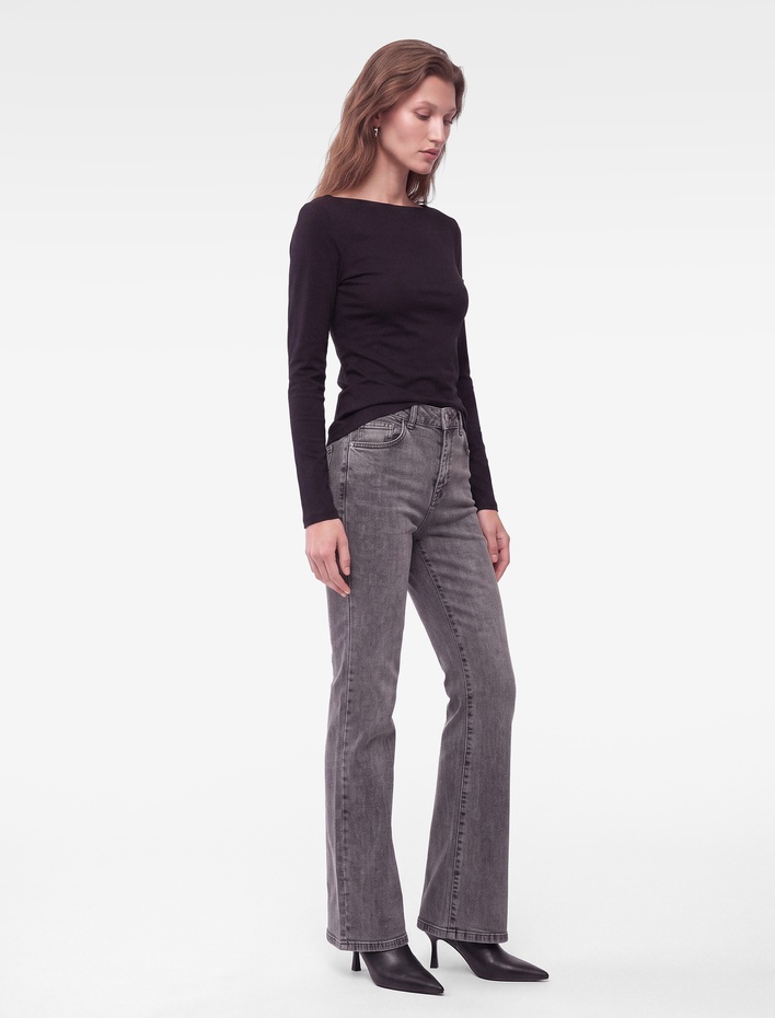  Slim Fit Yün Karışımlı Yuvarlak Yaka Yan Düğmeli Uzun Kollu Tişört