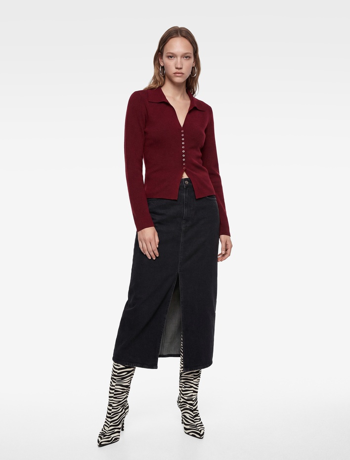  Düğmeli Slim Fit  V Yaka Uzun Kollu Triko Kazak